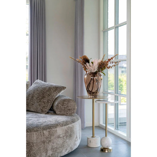 Table d’appoint en marbre et laiton rond Ø25x54 cm