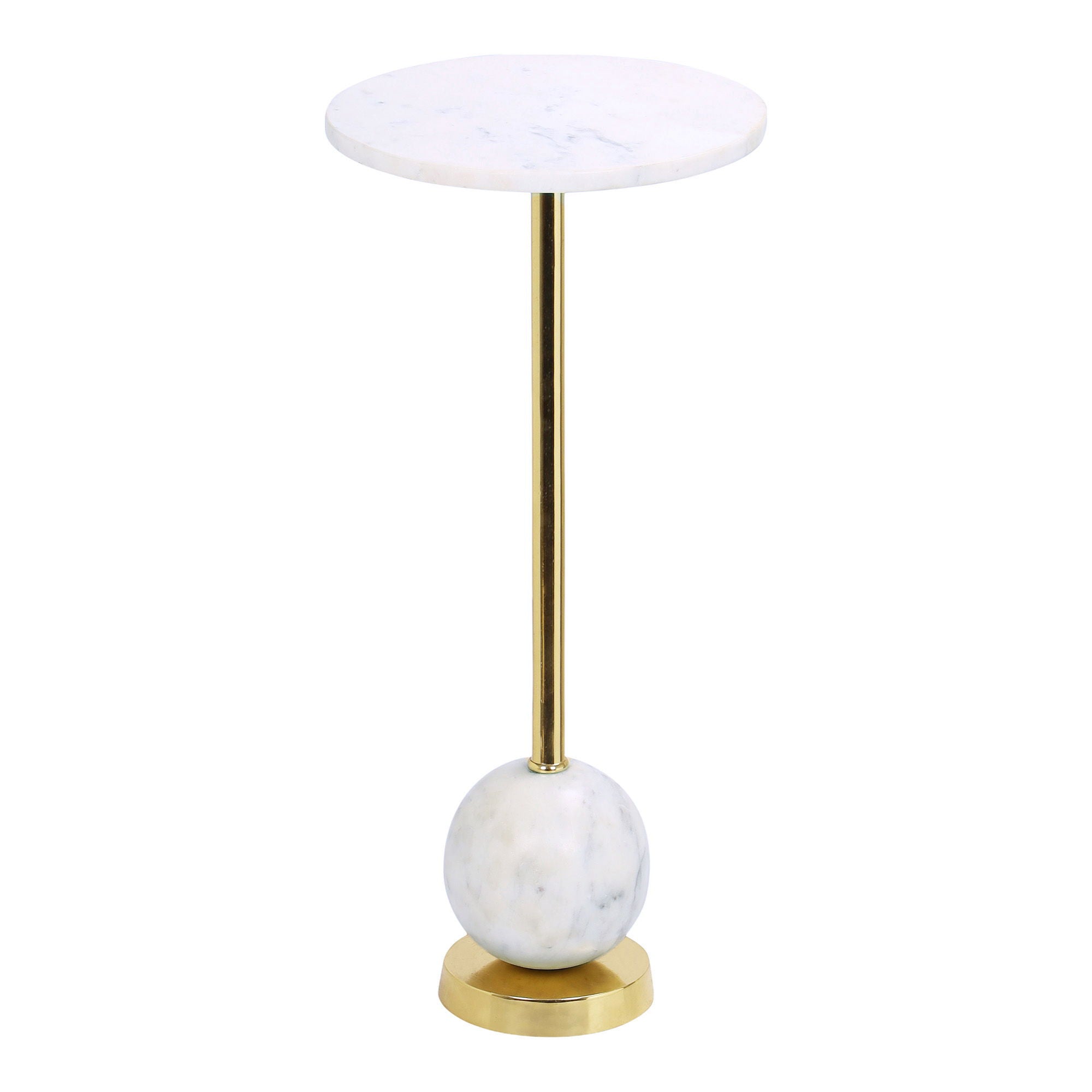 Table d’appoint ronde en marbre blanc et laiton doré Ø25x54 cm