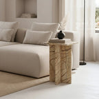 Table d’appoint en marbre beige mélangé avec piétement croisé, 35x35 cm