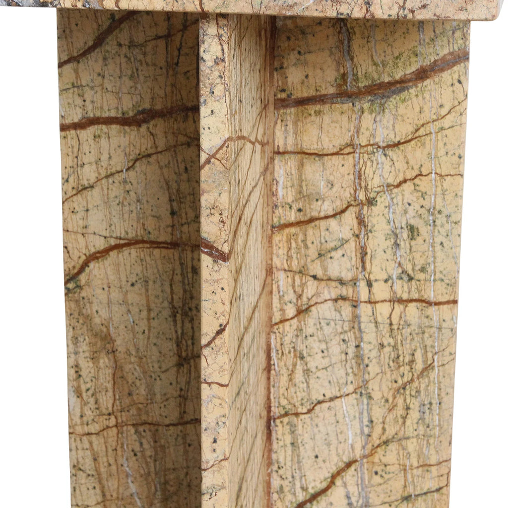 Cheminée en marbre beige avec veines brunes, piètement croisé 35x35 cm