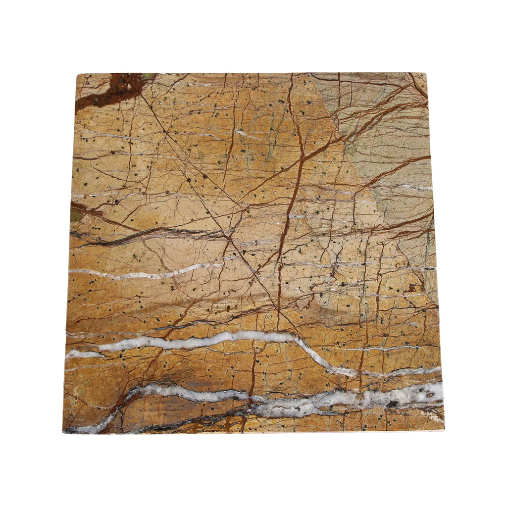 Table d’appoint en marbre beige et brun, 35x35 cm, texture veinée dorée