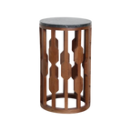 Table d’appoint marbre noir pied bois ajouré géométrique Ø40 cm