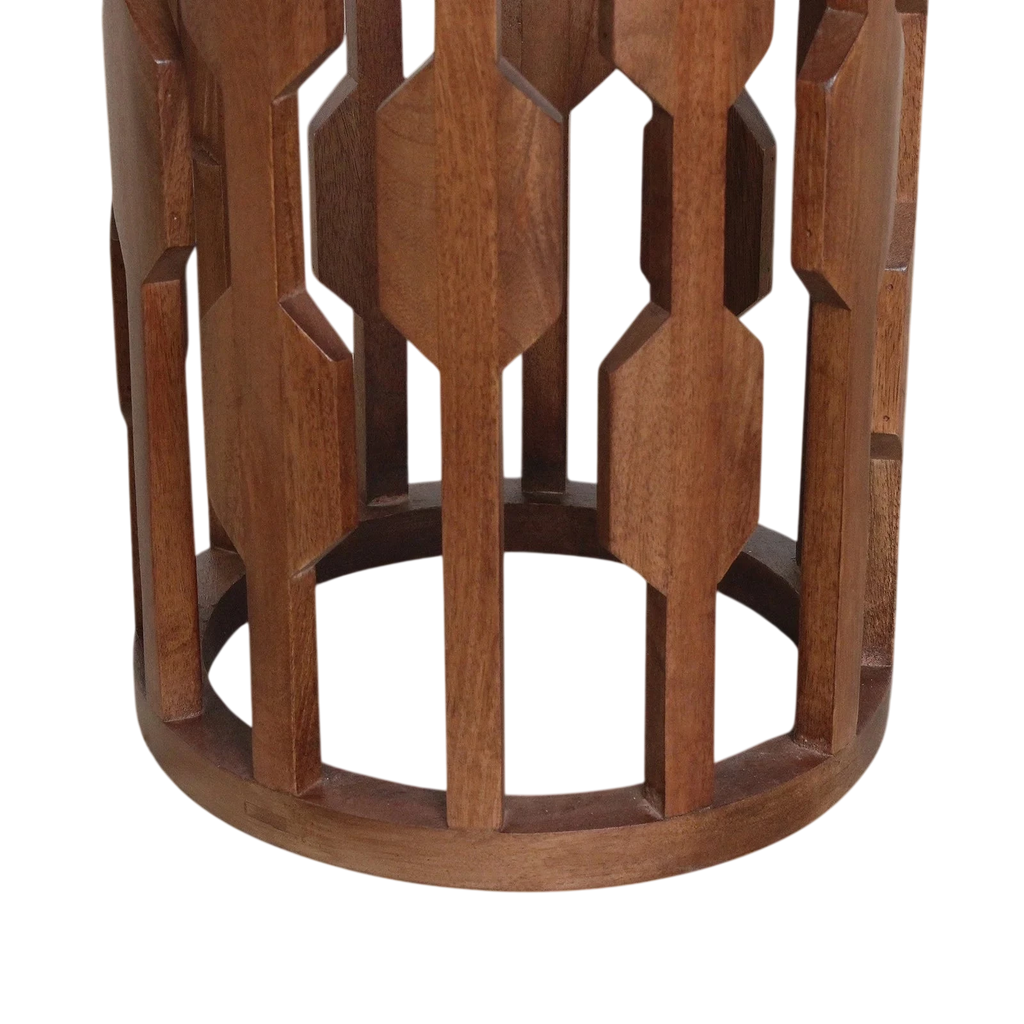 Table d’appoint en bois ajouré géométrique avec marbre noir, Ø40 cm