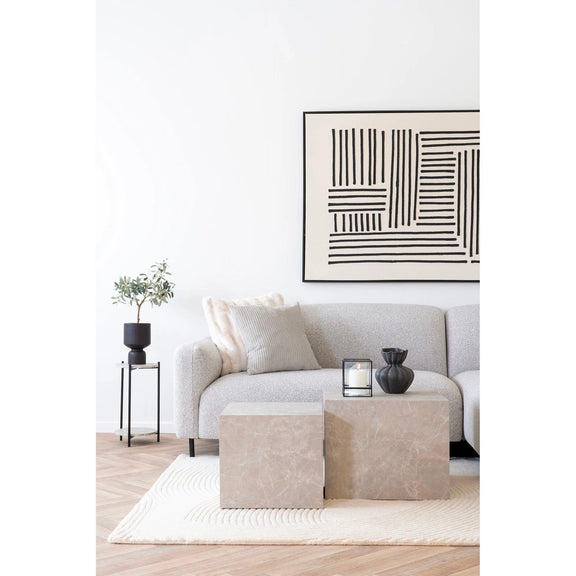 Table d’appoint en MDF aspect travertin et acier noir