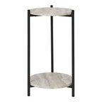 Table d’appoint en MDF aspect travertin et acier noir