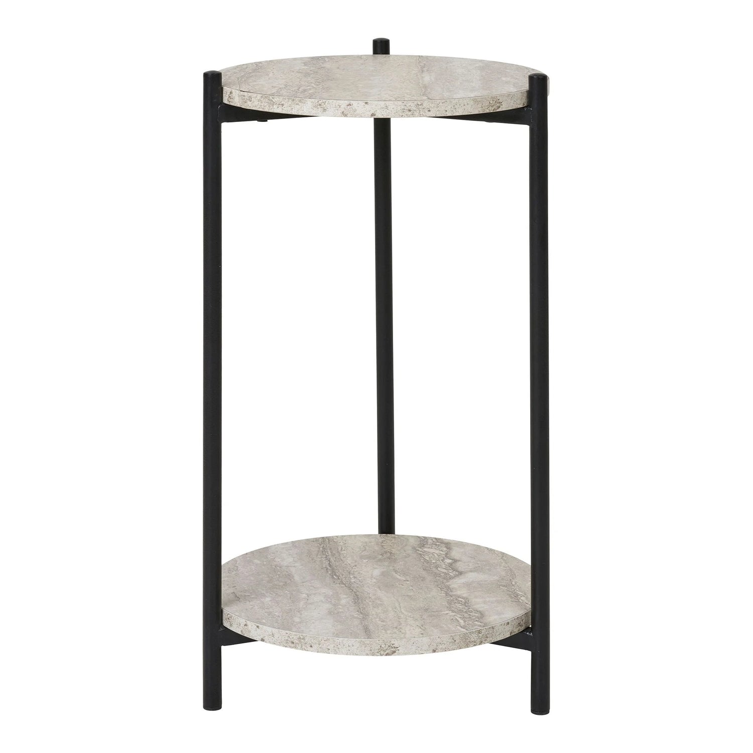Table d’appoint en MDF aspect travertin et acier noir