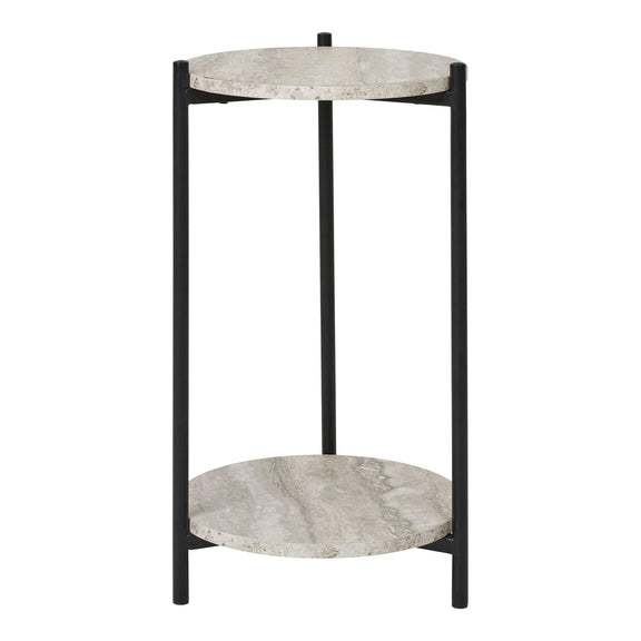 Table d’appoint en MDF aspect travertin et acier noir