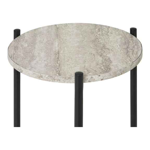 Table d’appoint en MDF aspect travertin et acier noir