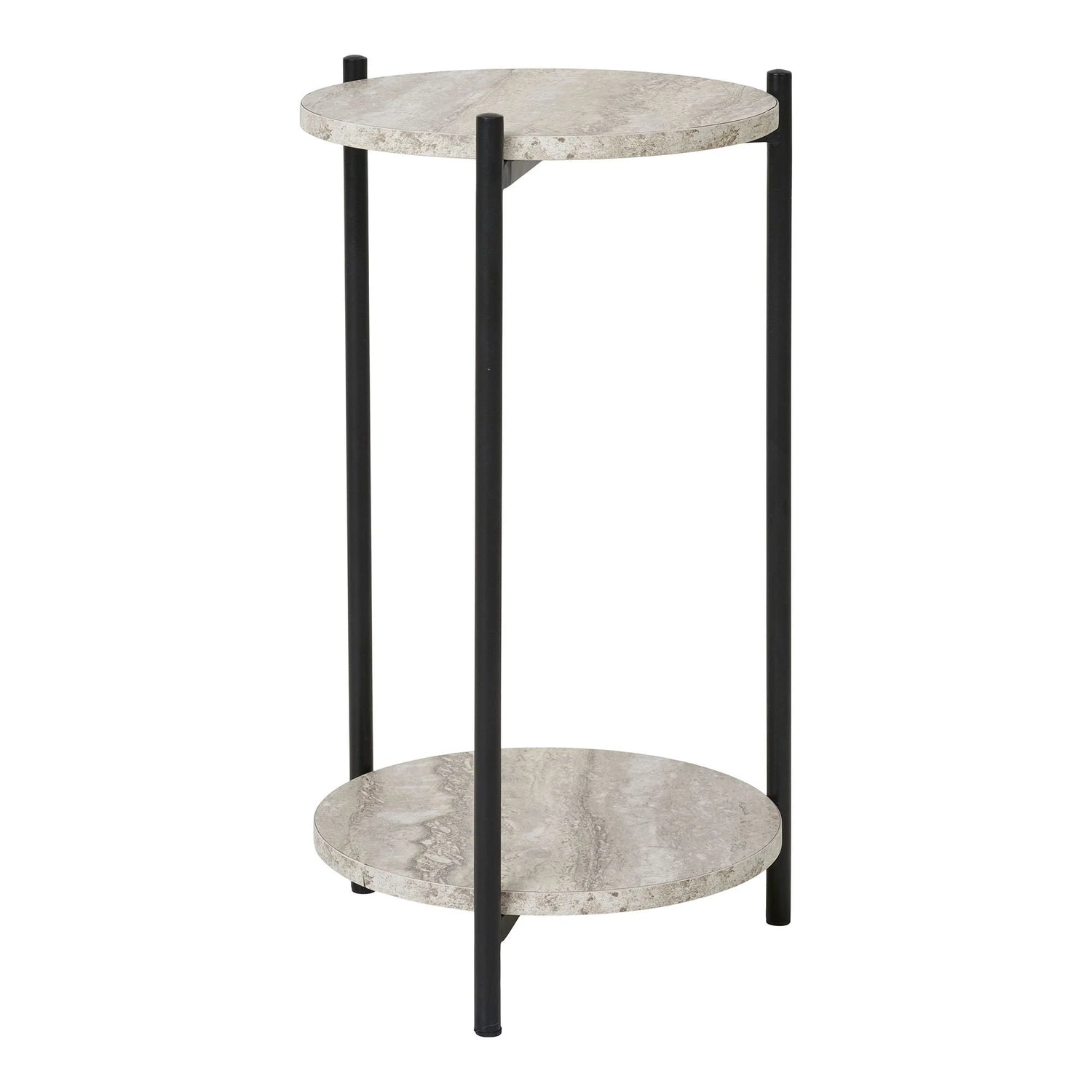 Table d’appoint en MDF aspect travertin et acier noir