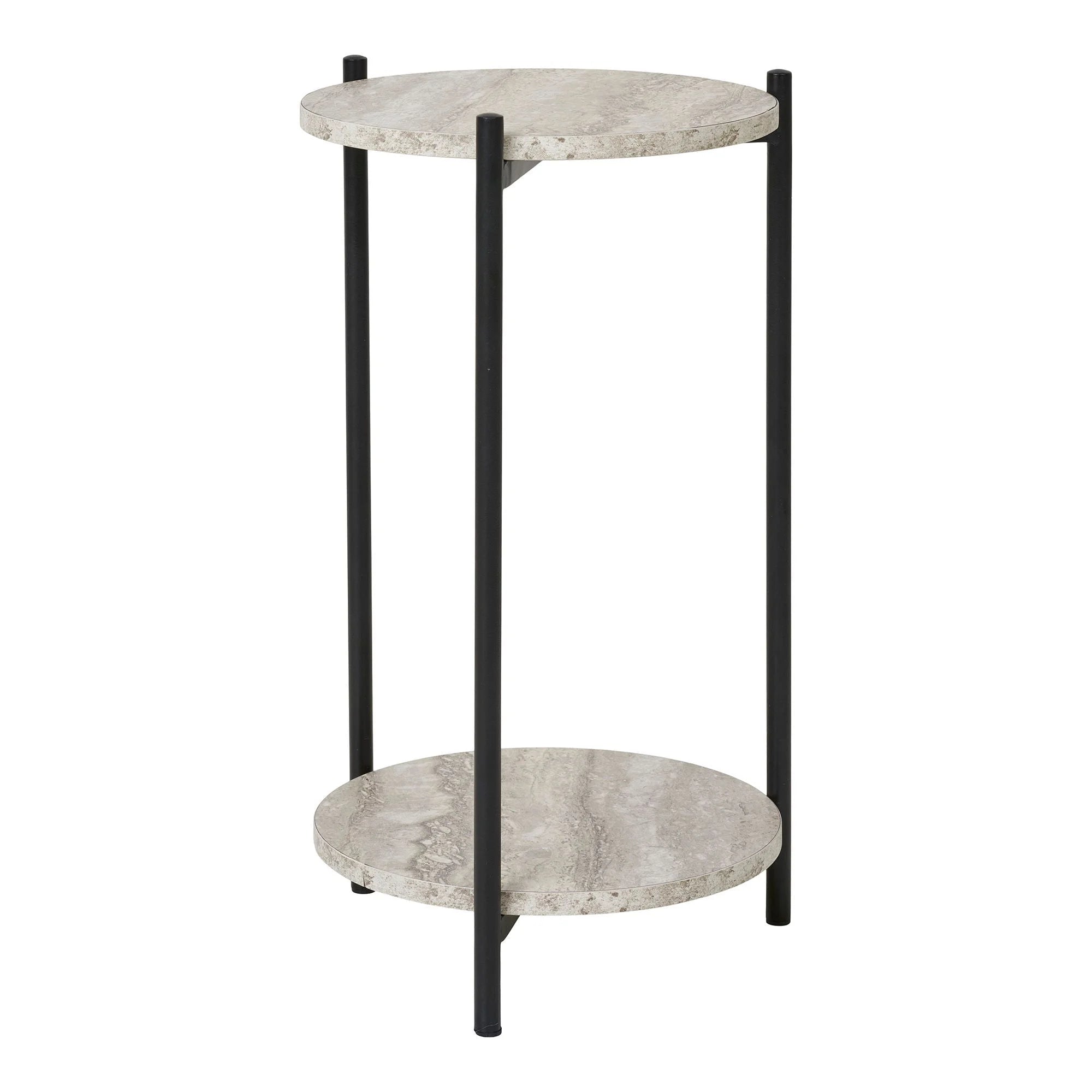 Table d’appoint en MDF aspect travertin et acier noir