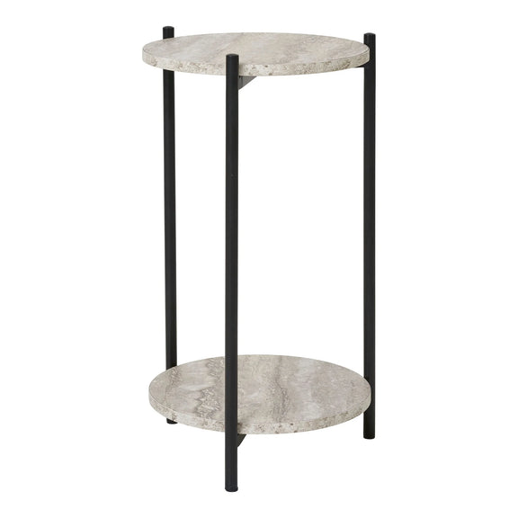Table d’appoint en MDF aspect travertin et acier noir