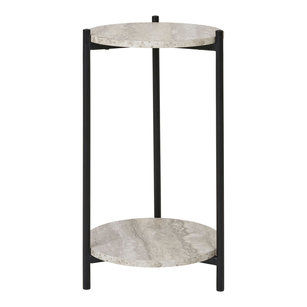 Table d’appoint moderne à deux étages en marbre gris et métal noir