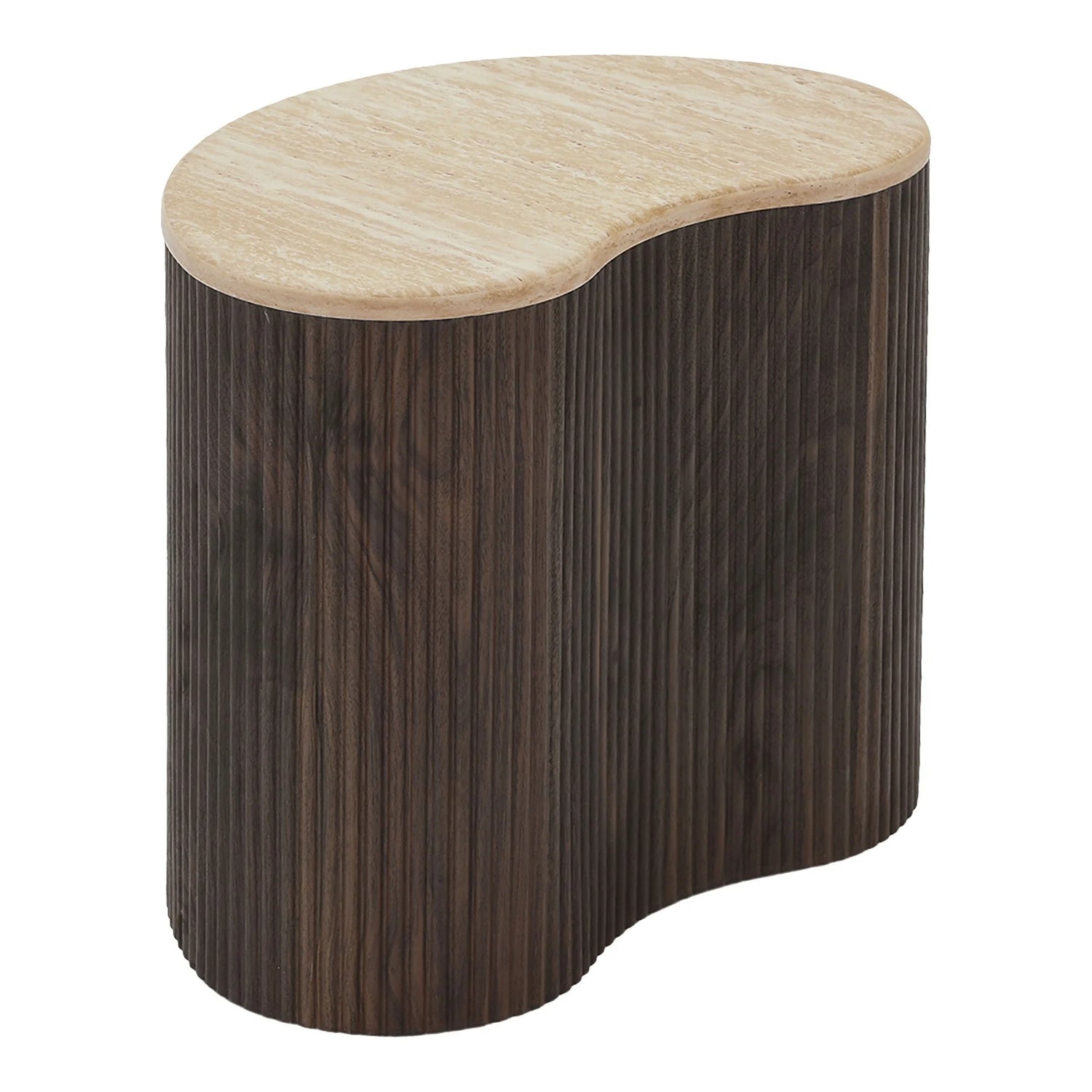 Table d’appoint en MDF aspect travertin brun foncé 50 cm