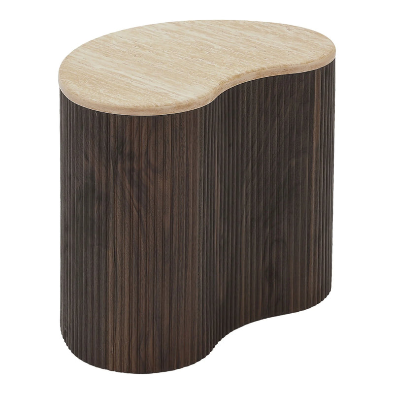 Table d’appoint en MDF aspect travertin brun foncé 50 cm