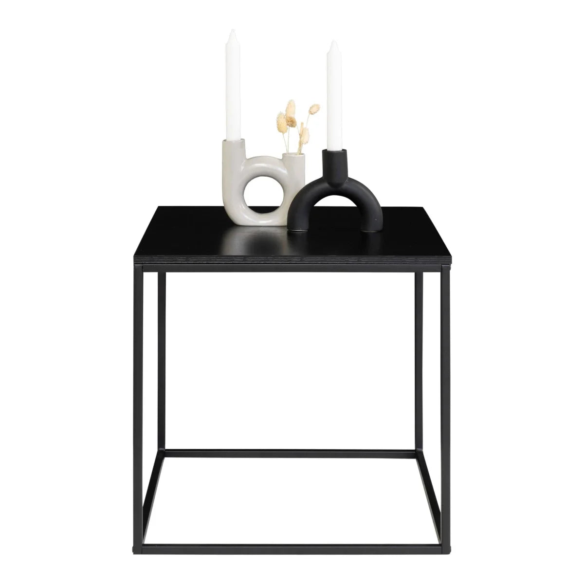 Table d’appoint noire en acier et bois 45x45 cm minimaliste