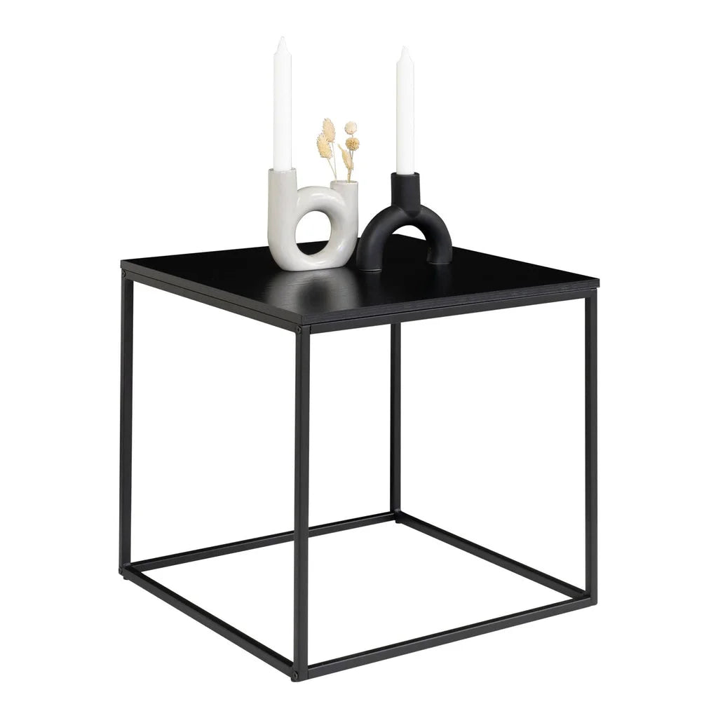 Table d’appoint noire en acier et bois 45x45 cm