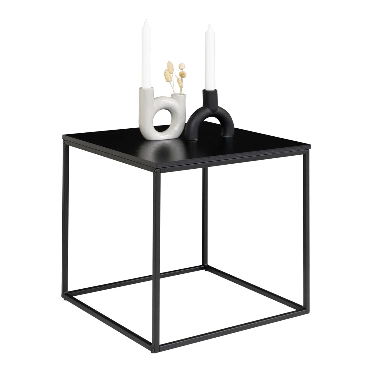 Table d’appoint noire en métal et bois 45x45 cm minimaliste
