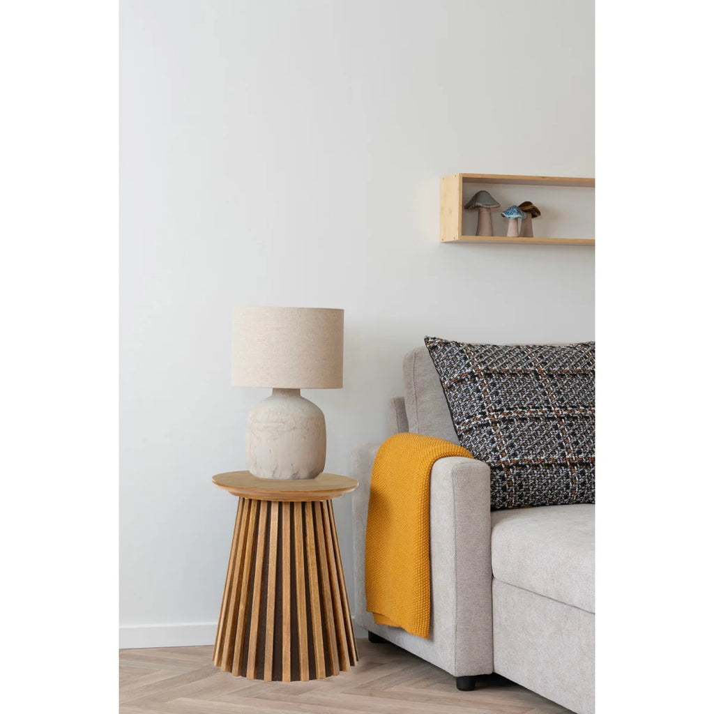 Lampe de table en céramique beige mate texturée avec abat-jour cylindrique