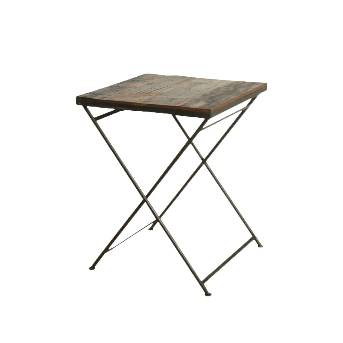 Table d’appoint pliante en bois recyclé et métal brun vieilli 60x60 cm