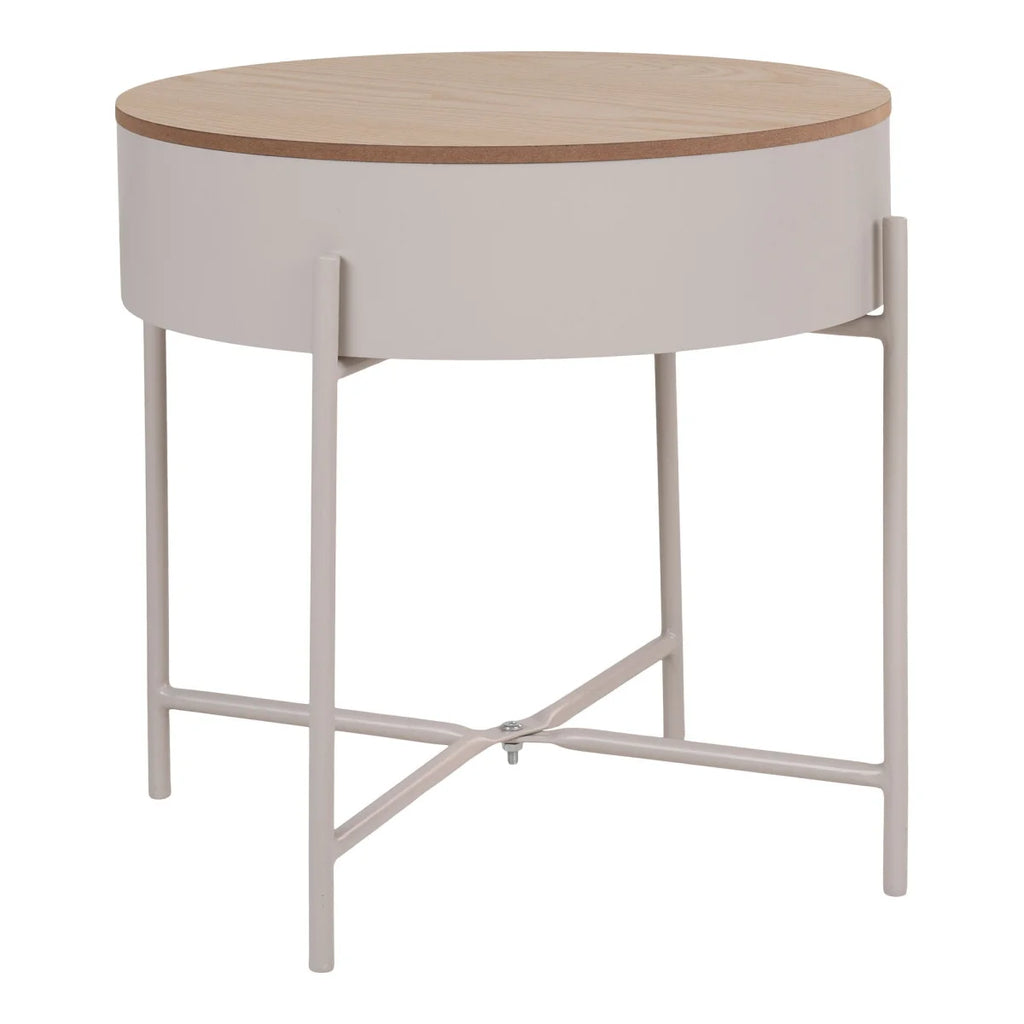 Table d’appoint ronde minimaliste bois clair cadre métal gris mat Ø40 cm