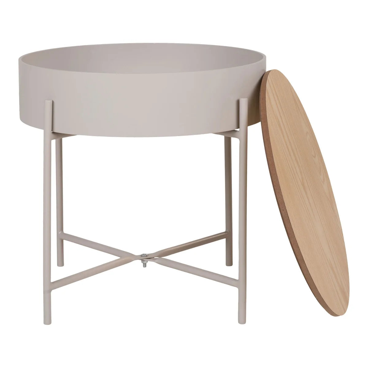Table d’appoint ronde minimaliste en acier beige gris Ø40 cm