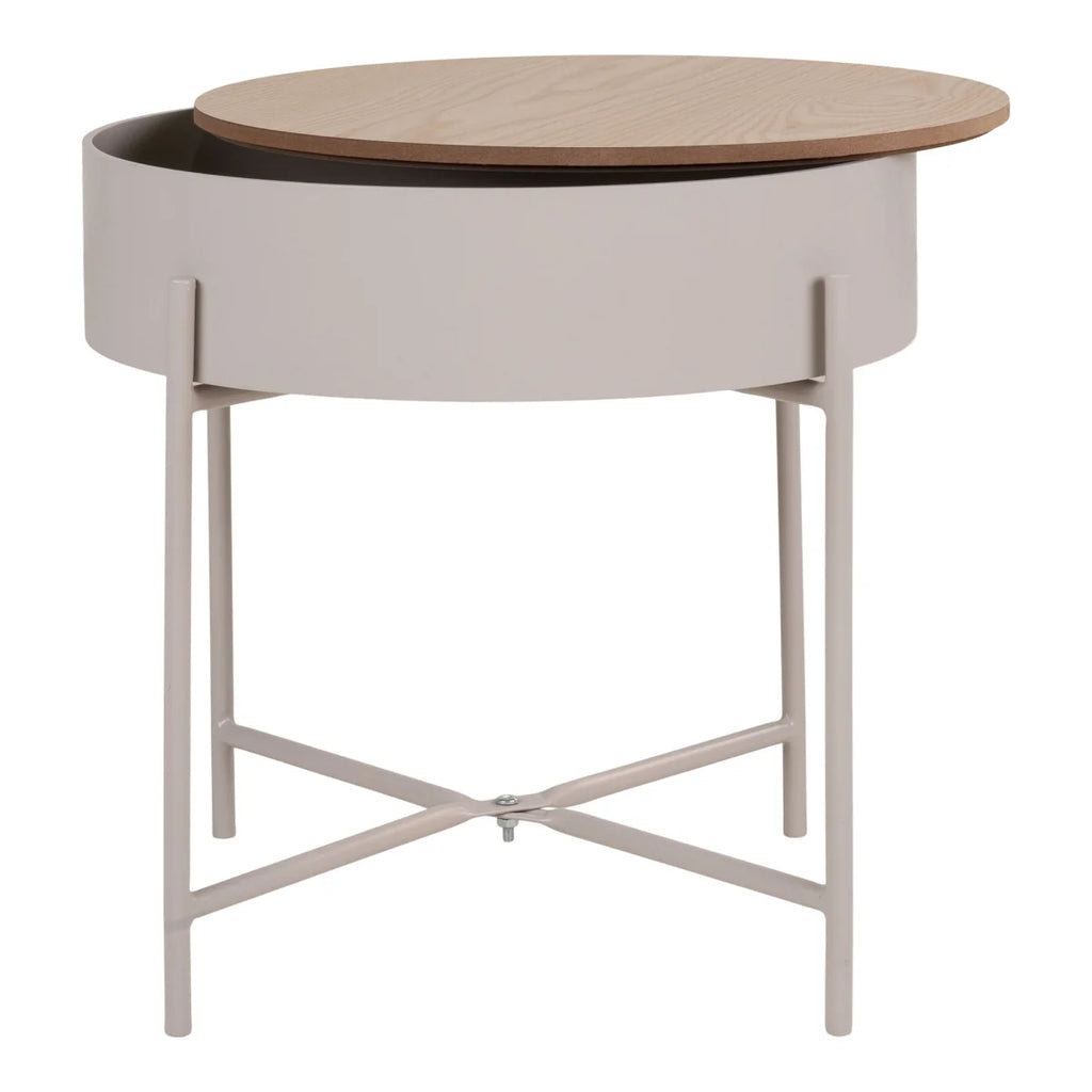 Table d’appoint ronde minimaliste en bois clair et métal gris mat Ø40 cm