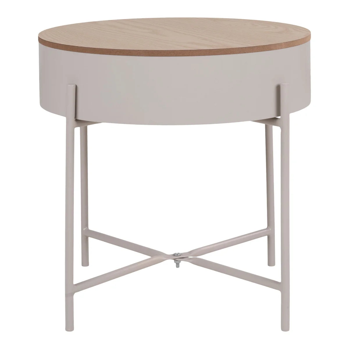 Table dappoint ronde minimaliste en bois clair et métal gris mat Ø40 cm