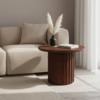 Table d’appoint ronde en bois brun foncé cannelé, Ø55 cm