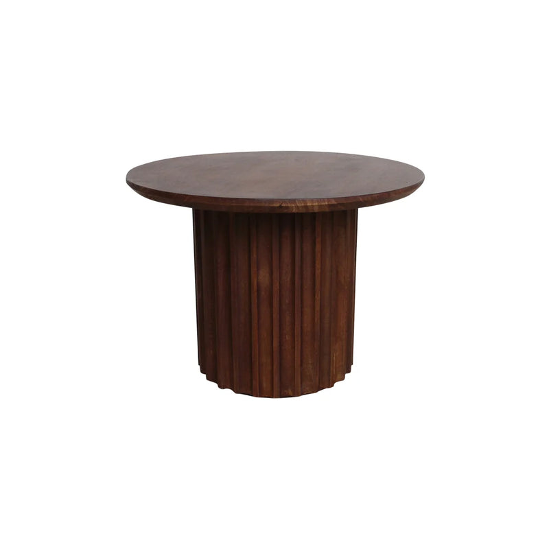 Table d’appoint ronde en bois brun foncé cannelé – Ø55 cm