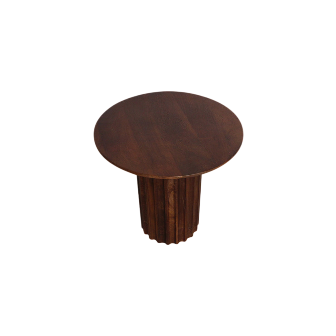 Table d’appoint ronde en bois brun pied colonne cannelé Ø50 cm