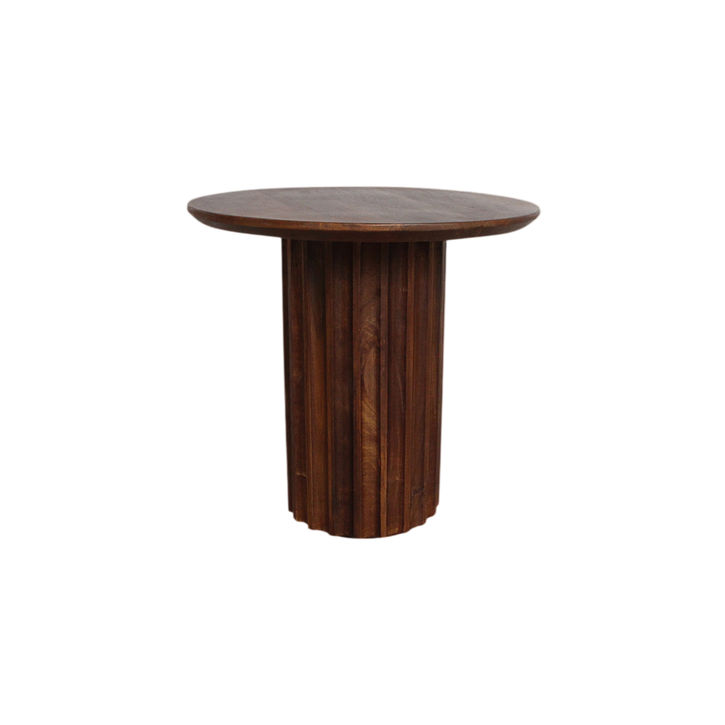 Table d’appoint ronde en bois brun foncé, pied colonne cannelé, Ø50 cm