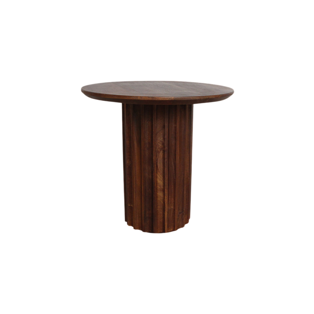 Table d’appoint ronde en bois brun foncé, pied colonne cannelé, Ø50 cm