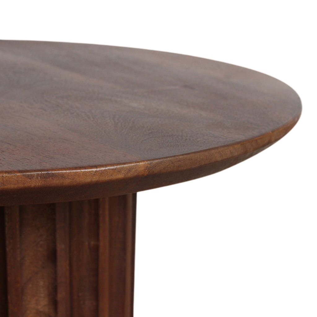 Table d’appoint ronde en bois brun avec pied colonne cannelé Ø50 cm