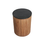 Table d’appoint ronde en bois cannelé et marbre noir Ø40 cm