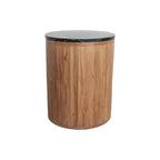 Table d’appoint ronde en bois cannelé et marbre noir Ø40 cm