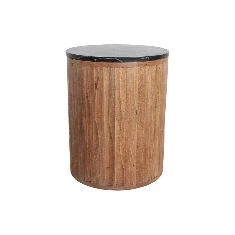 Table d’appoint ronde en bois cannelé et marbre noir – Ø40 cm