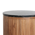 Table d’appoint ronde en bois cannelé et marbre noir, Ø40 cm