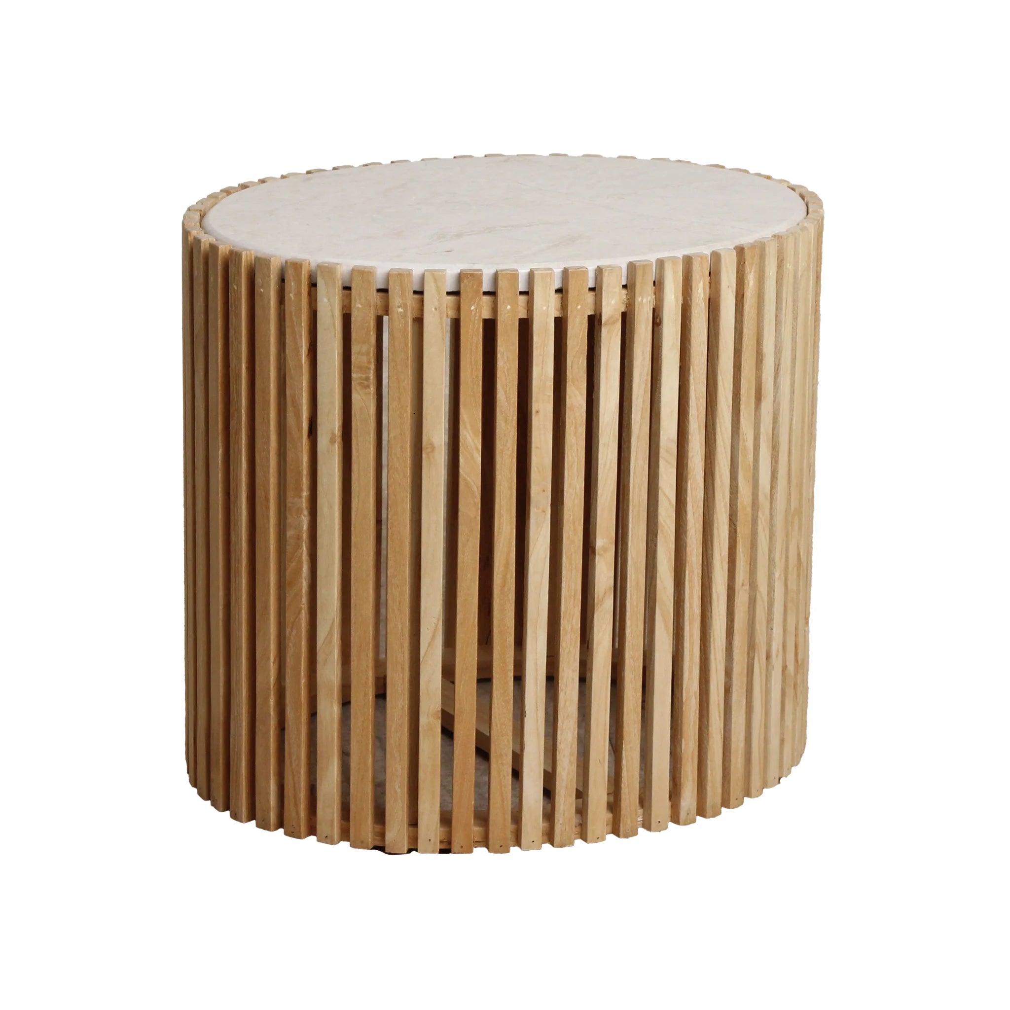 Table d’appoint ronde en bois clair et marbre blanc Ø42 cm