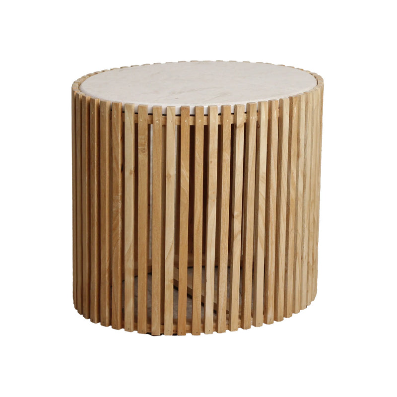 Table d’appoint ronde bois clair et marbre blanc – Ø42 cm