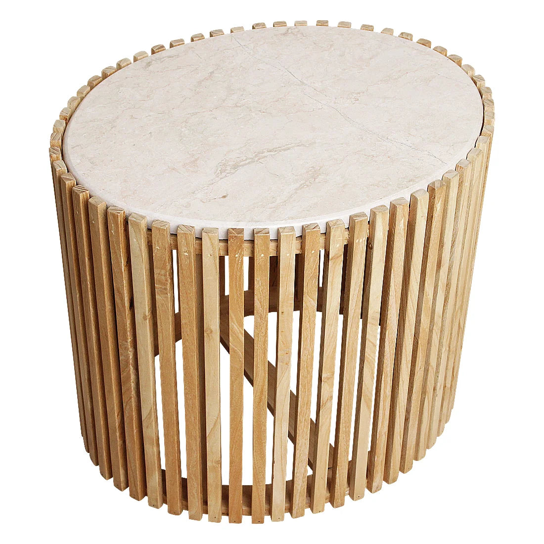 Table d’appoint ronde en bois clair et marbre blanc, Ø42 cm