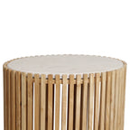 Table d’appoint ronde en bois clair et marbre blanc, Ø42 cm