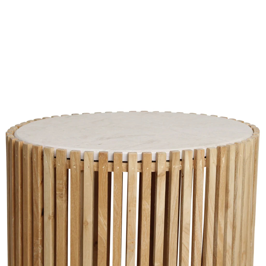 Table d’appoint ronde en bois clair et marbre blanc, Ø42 cm