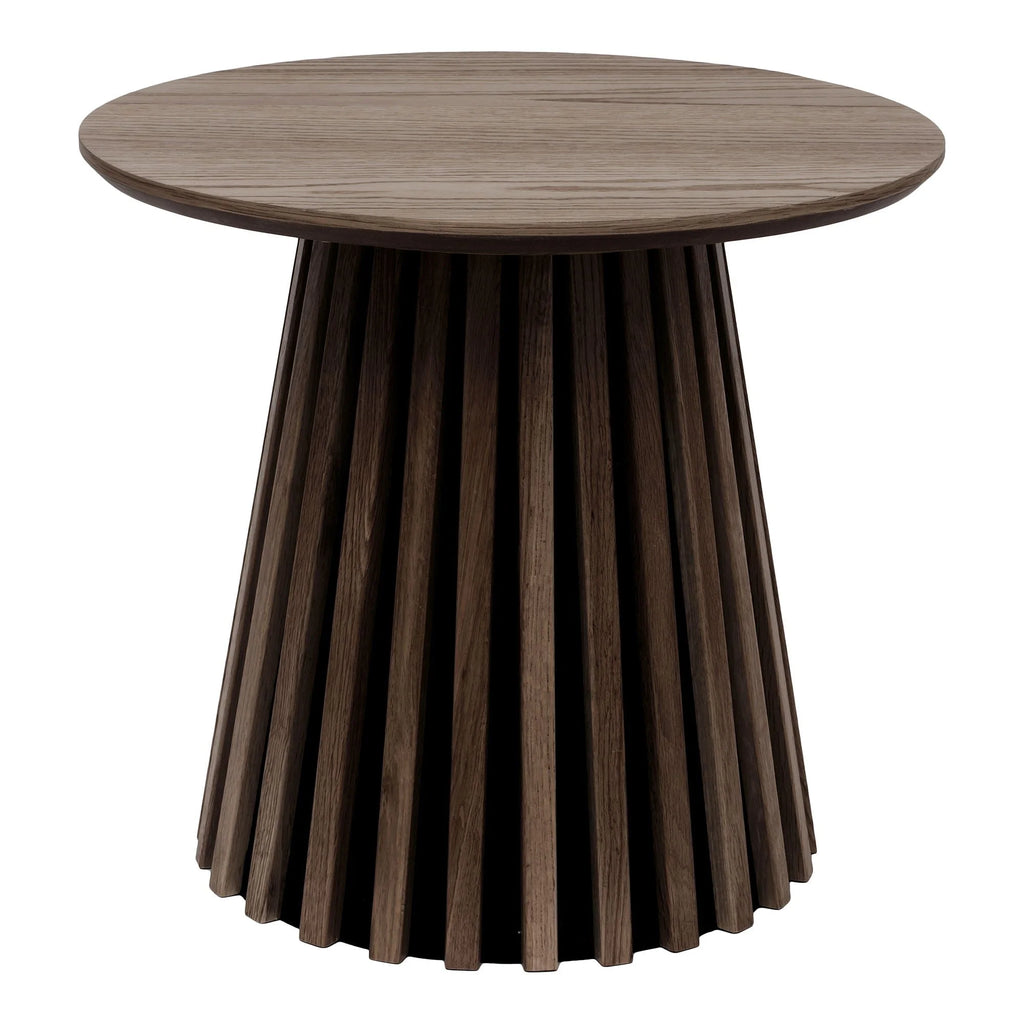Table d’appoint ronde en bois sombre, piétement sculptural plissé – Ø50 cm