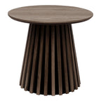 Table d’appoint ronde en bois sombre, piétement sculptural plissé – Ø50 cm