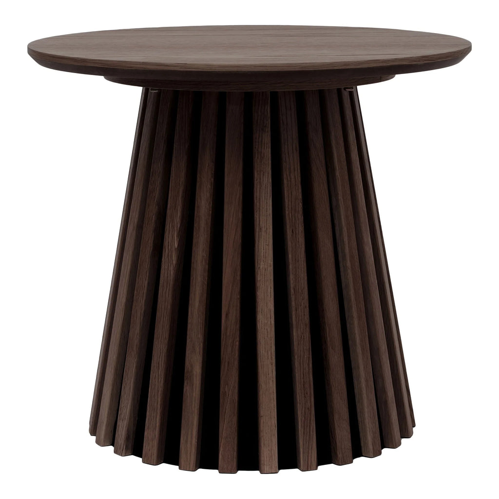 Table d’appoint ronde en bois fumé, piétement sculptural, Ø50 cm