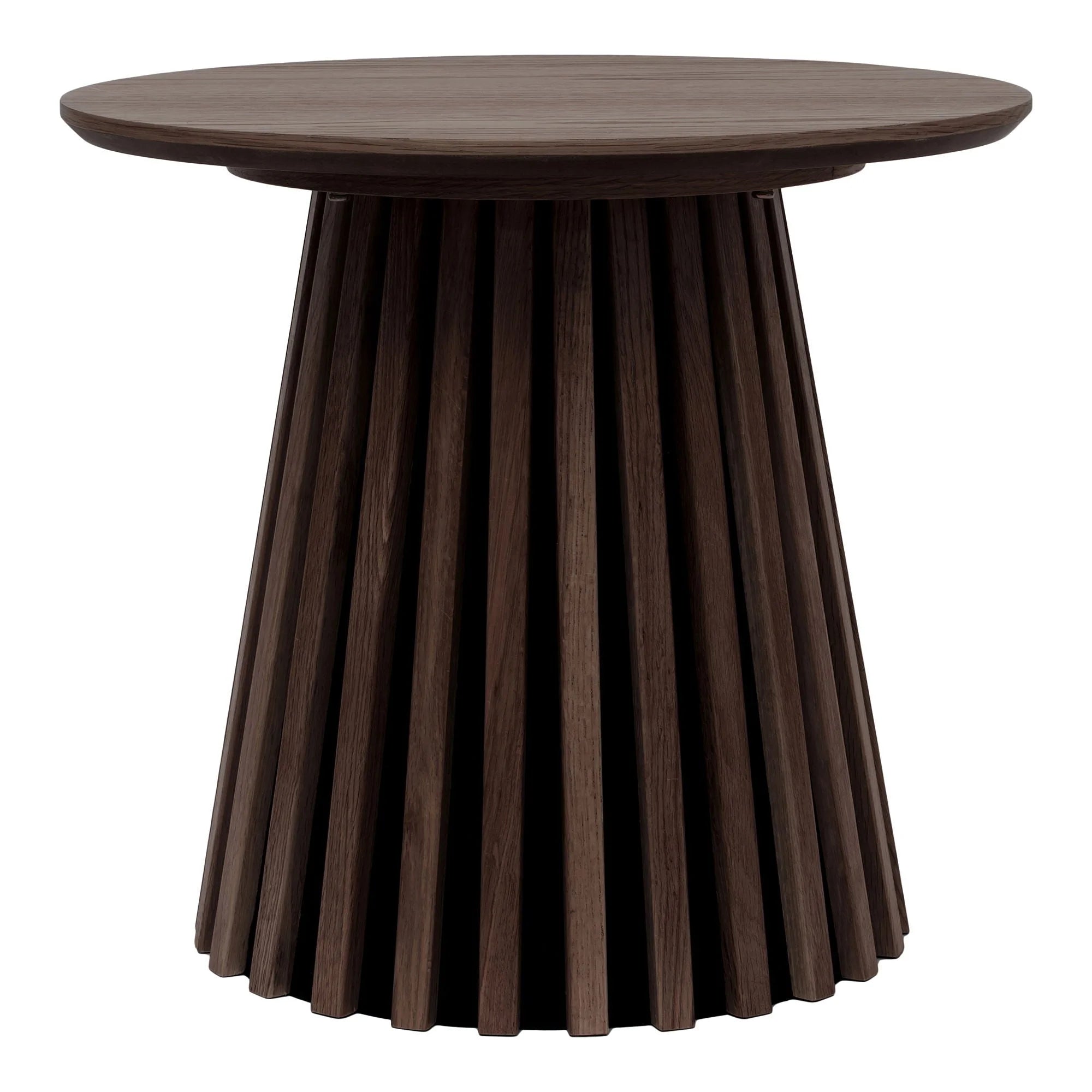 Table d’appoint ronde en bois fumé, piétement sculptural, Ø50 cm