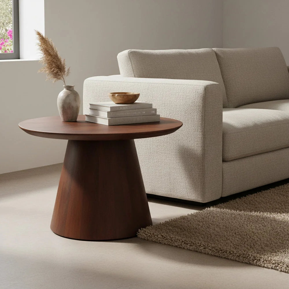 Table dappoint ronde en bois de manguier brun conique Ø55 cm