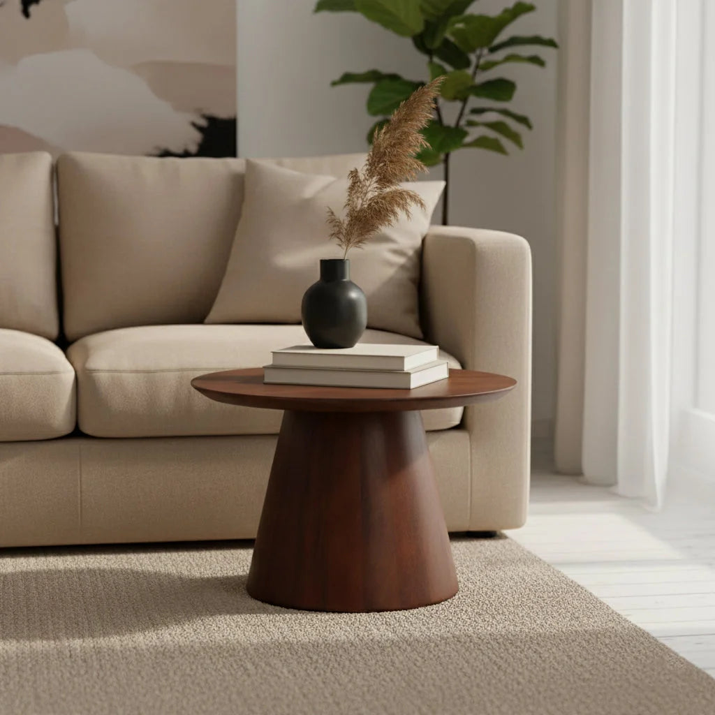 Table d’appoint ronde en bois de manguier brun conique Ø55 cm