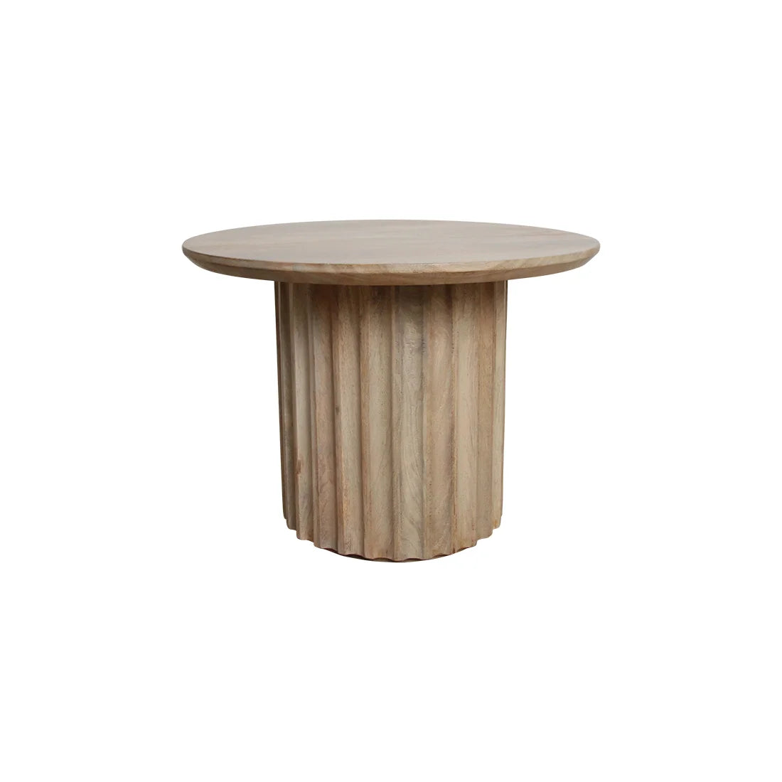 Table d’appoint ronde en bois de manguier clair sculpté, Ø55 cm