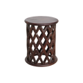 Table d’appoint ronde en bois de manguier motif losanges ajourés – Ø35 cm